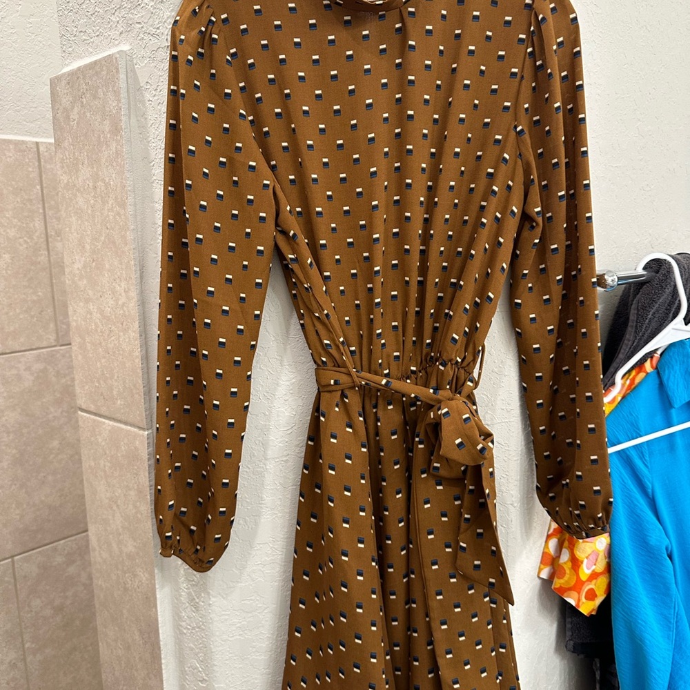 Elegant Brown Polka Dot Dress